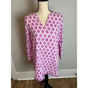 Roberta Roller Rabbit Pink Cotton Printed Popover Blouse Women's Size M
